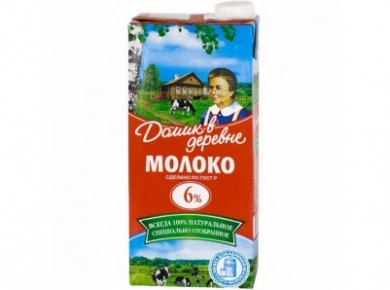 Молоко ДОМИК В ДЕРЕВНЕ  стерилизованное, 6% 950г, 1 штука