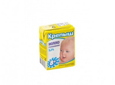 Молоко КРЕПЫШ стерилизованное 3,2% , 0,2л, 1 штука