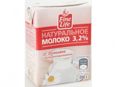 Молоко FINE LIFE стерилизованное 3,2%, 200г, 1 штука