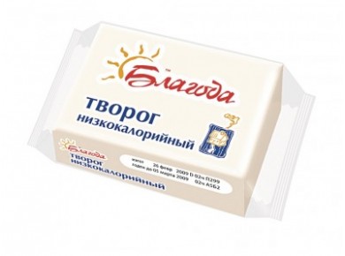Творог БЛАГОДА низкокалорийный, 200г, 1 штука