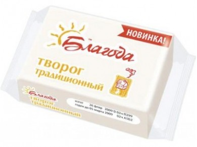 Творог БЛАГОДА традиционный, 200г, 1 штука