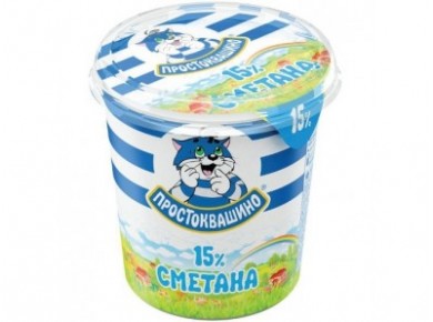 Сметана ПРОСТОКВАШИНО 15%, 350г, 12 штук