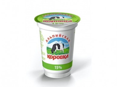 Сметанный продукт АЛЬПИЙСКАЯ КОРОВКА,  15% 400г, 1 штука