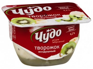 Творожный десерт ЧУДО воздушный киви и банан 4,2%, 100г, 1 штука