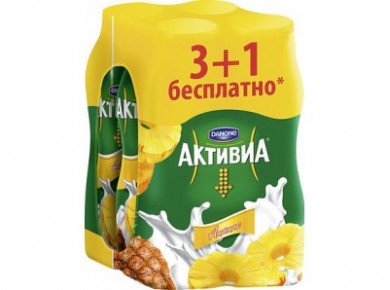 Питьевые йогурты АКТИВИА ананас, 2,2%  290г х4, 1 штука