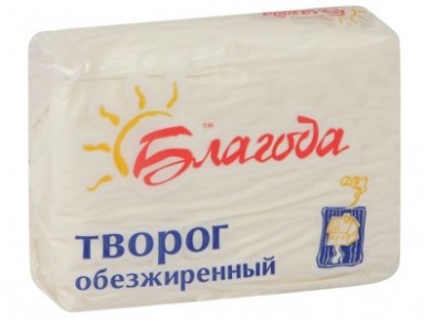 Творог БЛАГОДА обезжиренный, 2% 200г, 1 штука