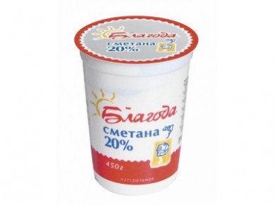 Сметана БЛАГОДА, 20% 450г, 1 штука