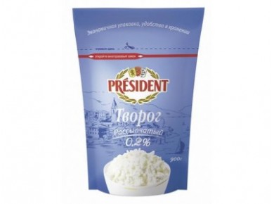 Творог рассыпчатый PRESIDENT 0,2% 900г, 1 штука