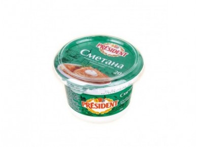 Сметана PRESIDENT 20%, 200г, 1 штука
