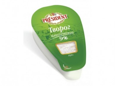 Творог PRESIDENT классический 9%, 250г, 1 штука