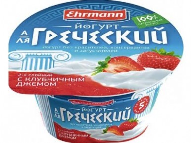 Йогурт а-ля греческий EHRMANN клубника, 140г, 1 штука