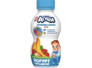 Питьевые йогурты АГУША клубника/банан, 200г, 1 штука
