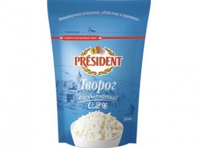 Творог PRESIDENT, 0,2% 300г, 1 штука
