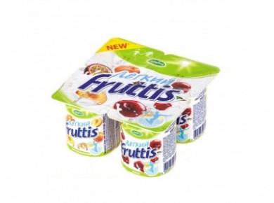 Десерт FRUTTIS 0,1% легкий персик-маракуйя и вишня, 4х110г, 1 упаковка