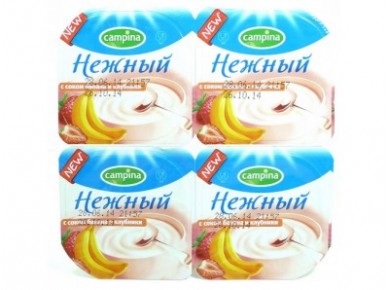 Йогурт НЕЖНЫЙ с соком банана и клубники 1,2%, 100г, 1 штука