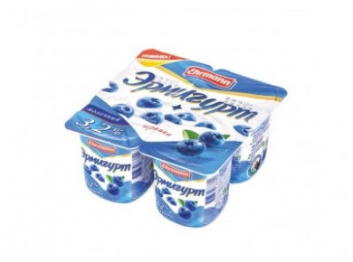 Йогурт ЭРМИГУРТ Черника 3,2%, 4х115г, 1 штука