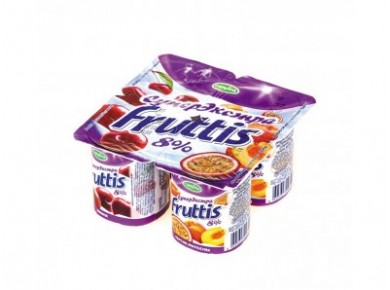 Йогурт CAMPINA Fruttis Супер экстра персик-маракуйя, вишня 8%, 4х115г, 1 штука