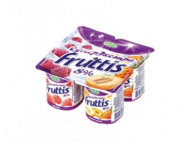 Йогуртовый продукт FRUTTIS Малина- ананас - дыня 8%,  4*115 г, 1 штука