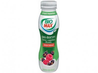 Йоурт питьевой BIO MAX Черная Смородина/Малина 2,7%,  290г, 1 штука