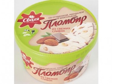 Пломбир СВАЛЯ со сгущенкой, миндалем и шоколадом 14%, 450г, 1 штука