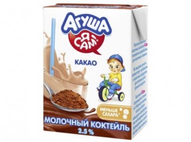 Молочный коктейль АГУША Какао 2,5%, 200мл, 1 штука