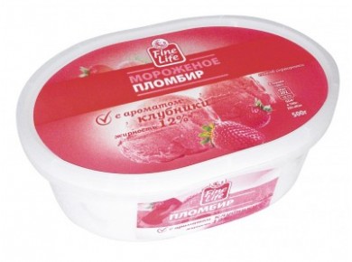 Пломбир FINE LIFE с ароматом клубники, 500г, 1 штука