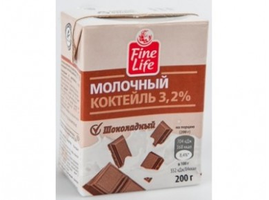 Молочный коктейль FINE LIFE Шоколадный 3,2%, 200г, 1 штука