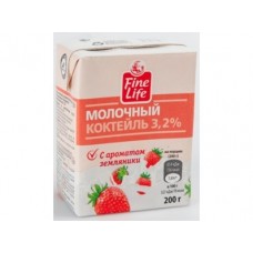 Молочный коктейль FINE LIFE Земляника 3,2%, 200г, 1 штука