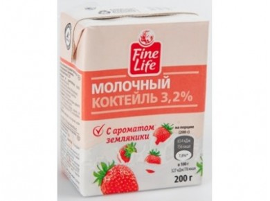 Молочный коктейль FINE LIFE Земляника 3,2%, 200г, 1 штука