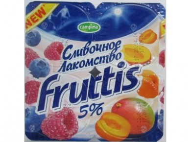 Йогуртовый продукт FRUTTIS Малина-Черника/Абрикос-Манго 5%, 4х115г, 1 штука