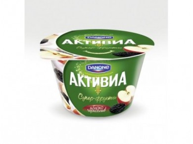 Биойогурт АКТИВИА Danone Супер-фрукты яблоко-чернослив 2,4%, 210г, 1 штука