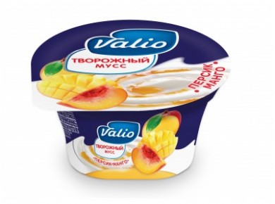 Творожный мусс VALIO персик, манго 4%, 110г, 1 штука