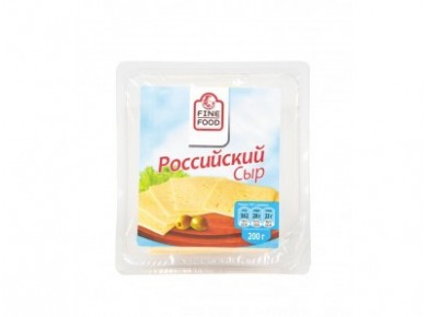 Сыр полутвёрдый Российский  FINE FOOD 50%, 200г, 1 штука