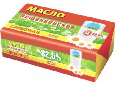 Сливочное масло ОСТАНКИНСКОЕ 82,5%, 400г, 1 штука