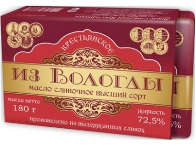 Масло ИЗ ВОЛОГДЫ Крестьянское 72,5%, 180г, 1 штука
