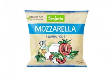 Сыр Моцарелла BONFESTO 45% 1 шар, 100г, 1 штука