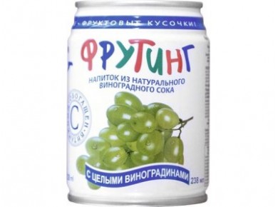 Напиток ФРУТИНГ с натуральным соком и кусочками винограда, 0,238мл, 1 штука