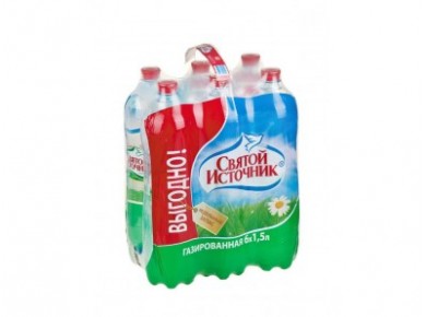 Питьевая вода СВЯТОЙ ИСТОЧНИК газированная, 1,5л, 6 штук